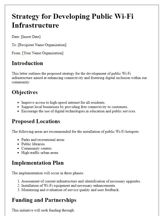 Letter template of strategy for developing public Wi-Fi infrastructure.