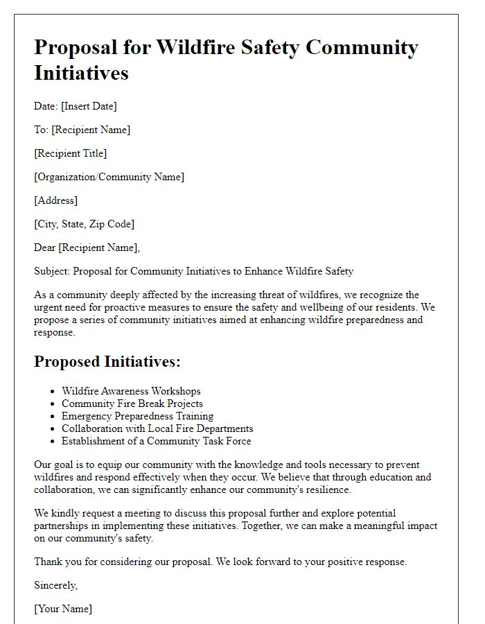 Letter template of proposal for wildfire safety community initiatives