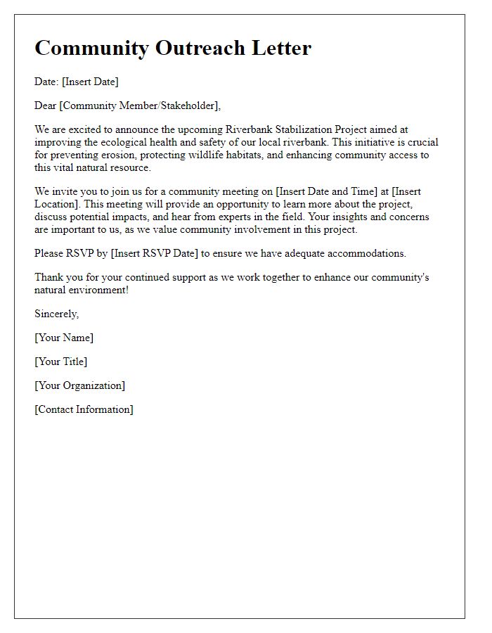 Letter template of riverbank stabilization project community outreach