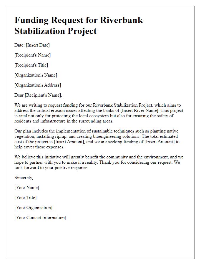 Letter template of riverbank stabilization project funding request