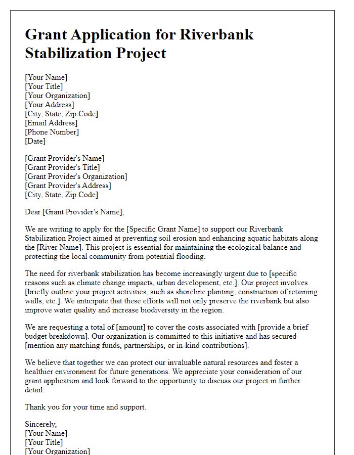 Letter template of riverbank stabilization project grant application