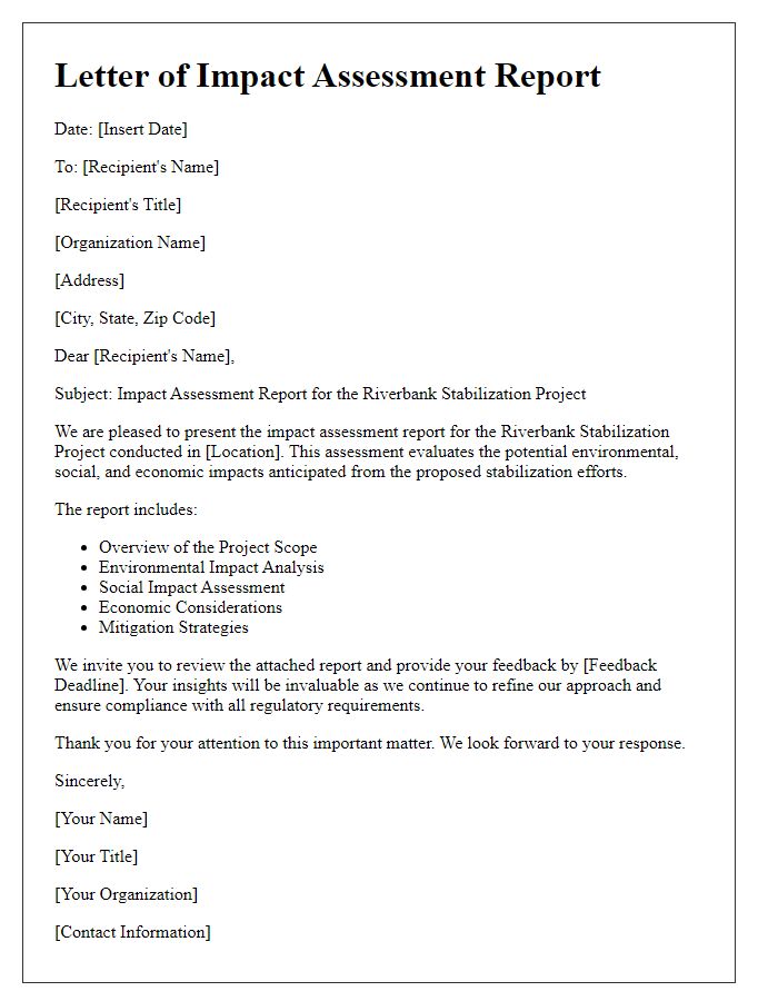 Letter template of riverbank stabilization project impact assessment report