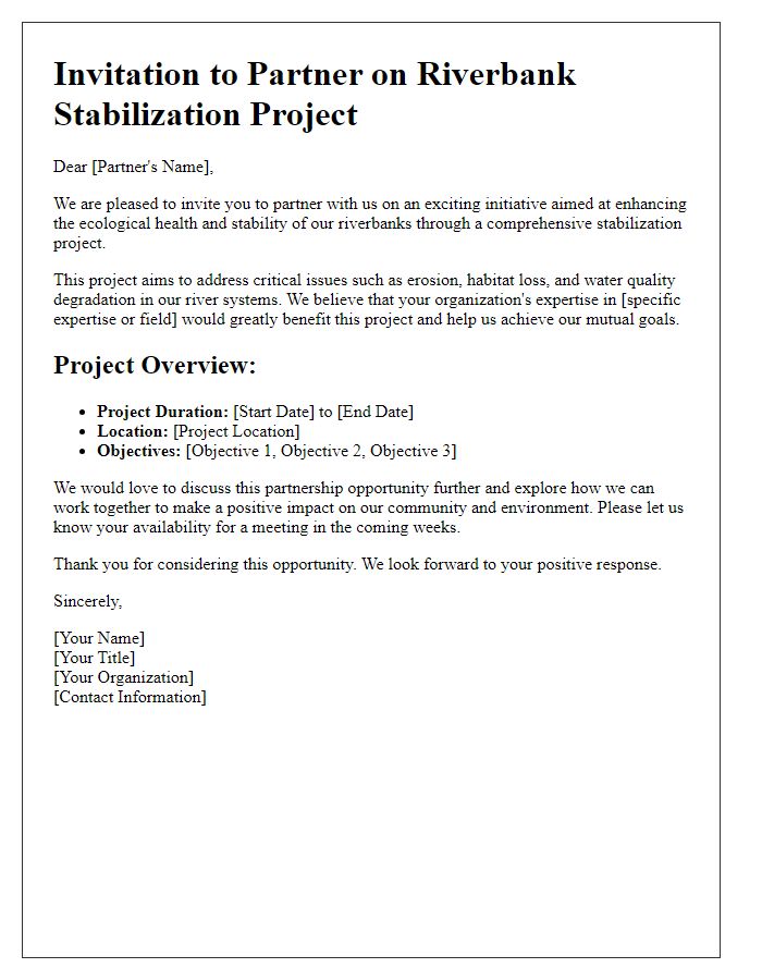 Letter template of riverbank stabilization project partnership invitation