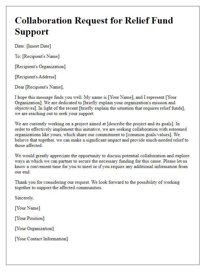 Letter template of collaboration request for relief fund support