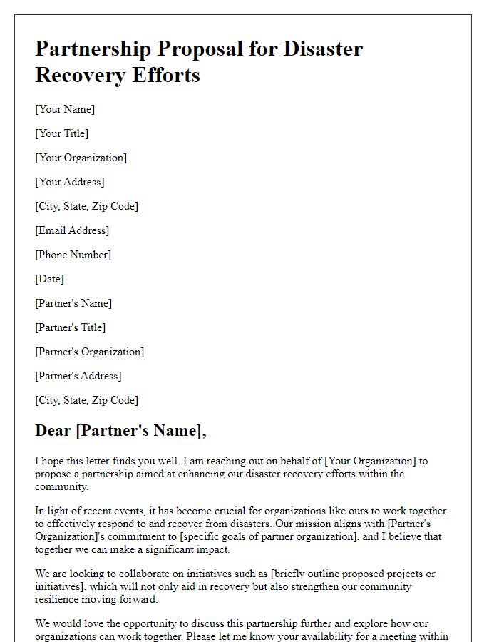 Letter template of corporate partnership for disaster recovery efforts