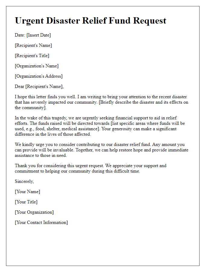 Letter template of urgent disaster relief fund request