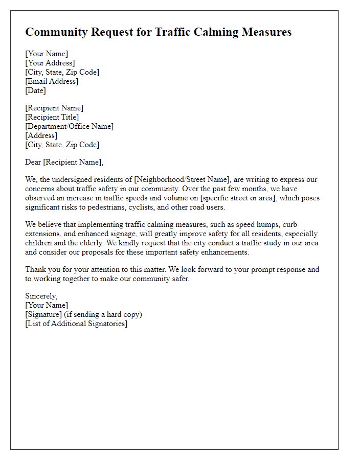 Letter template of community request for traffic calming measures