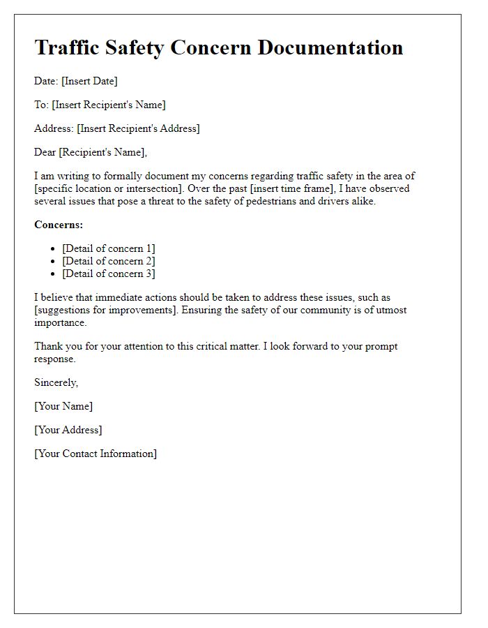 Letter template of documentation for traffic safety concerns