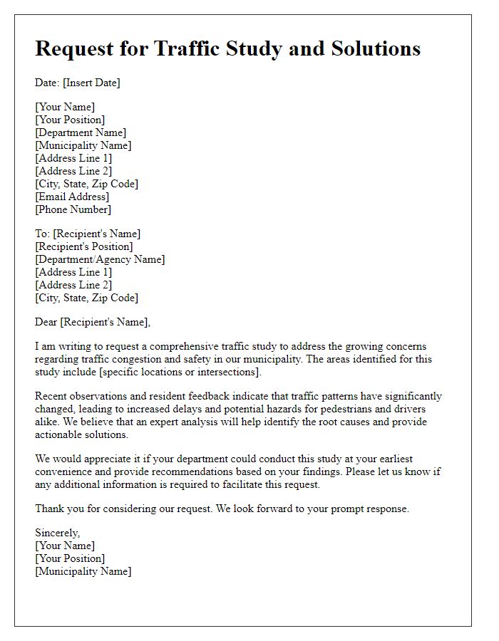 Letter template of municipal request for traffic study and solutions