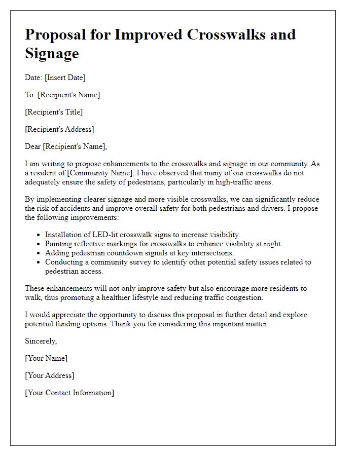 Letter template of proposal for improved crosswalks and signage