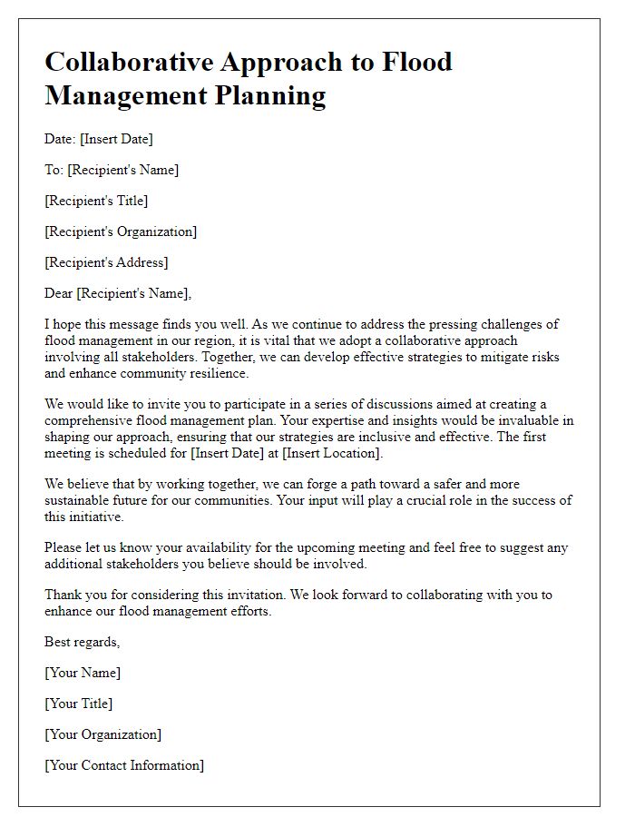 Letter template of collaborative approach to flood management planning