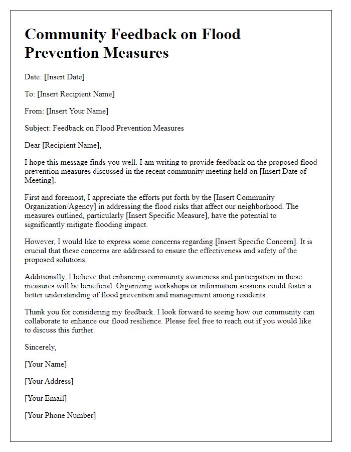 Letter template of community feedback on flood prevention measures