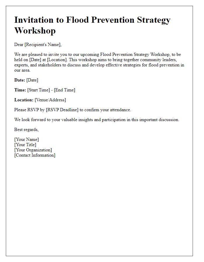 Letter template of invitation to flood prevention strategy workshop