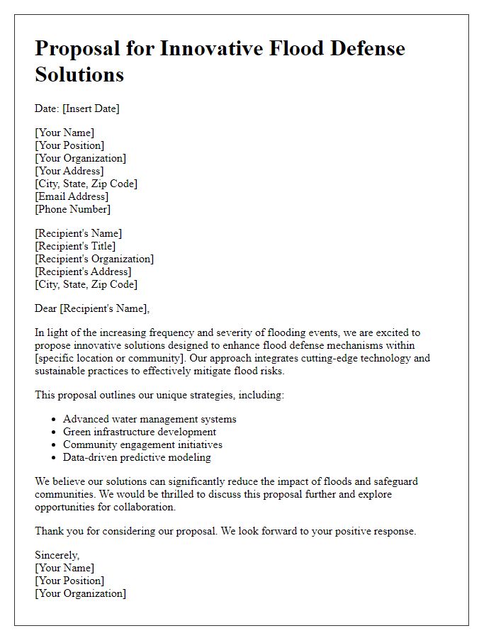 Letter template of proposal for innovative flood defense solutions