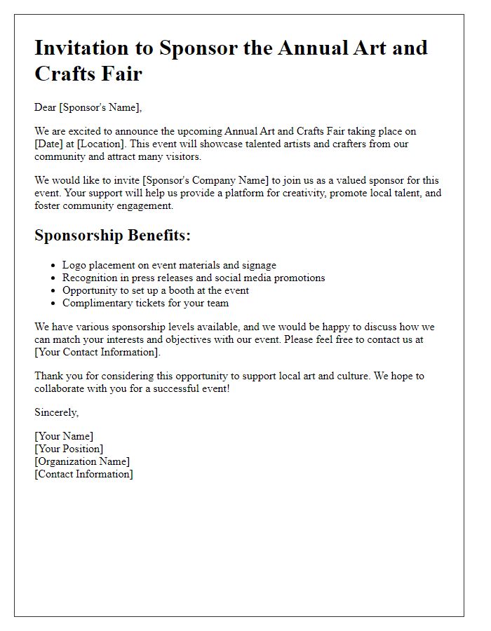 Letter template of sponsorship invitation for the art and crafts fair