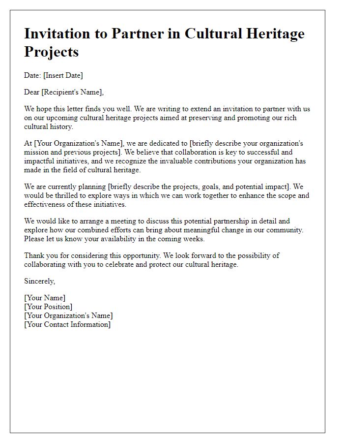 Letter template of partnership invitation for cultural heritage projects