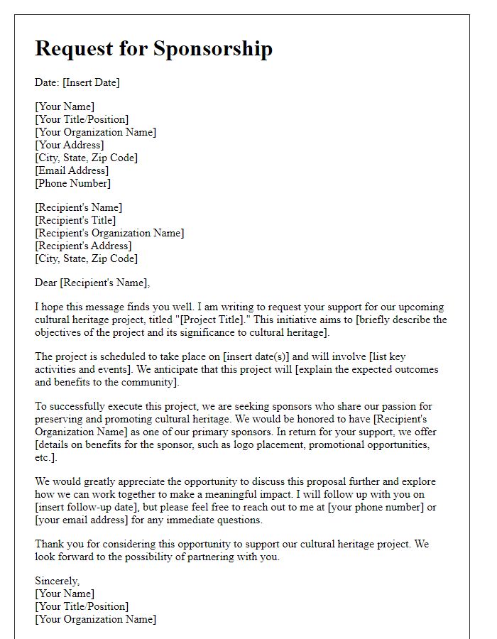 Letter template of request for cultural heritage project sponsorship