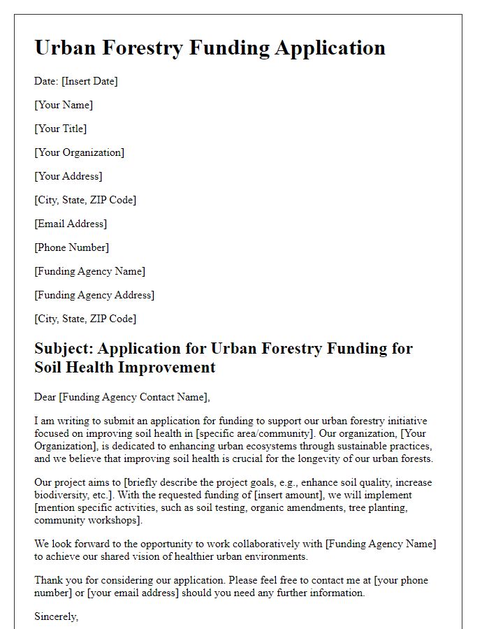 Letter template of urban forestry funding application for soil health improvement.