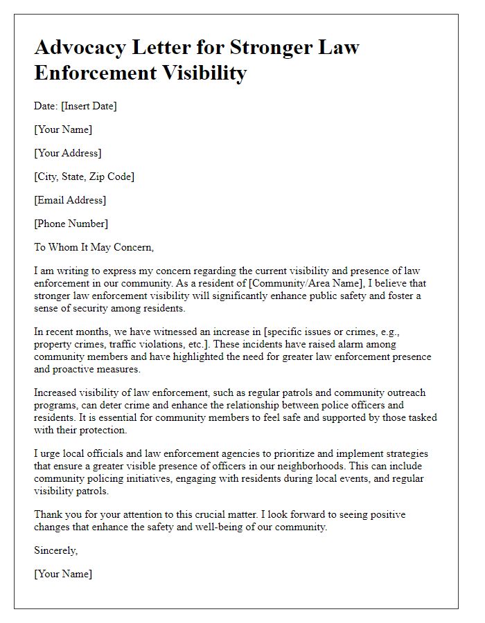 Letter template of advocacy for stronger law enforcement visibility