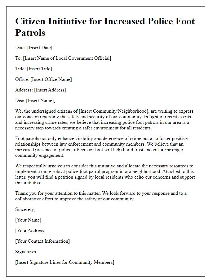 Letter template of citizen initiative for increased police foot patrols