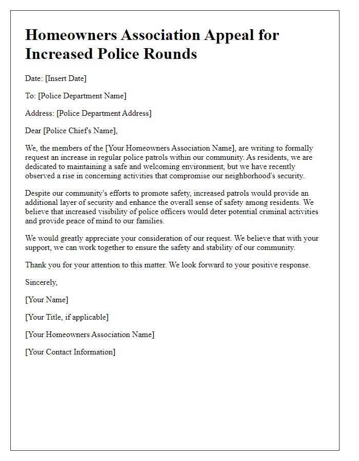 Letter template of homeowners association appeal for regular police rounds