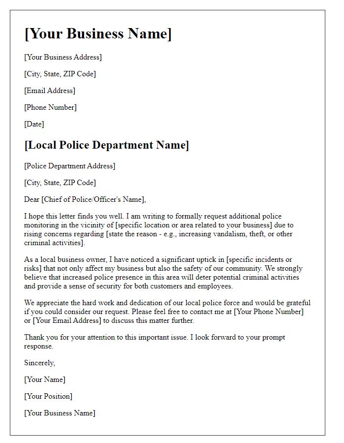 Letter template of local business request for additional police monitoring