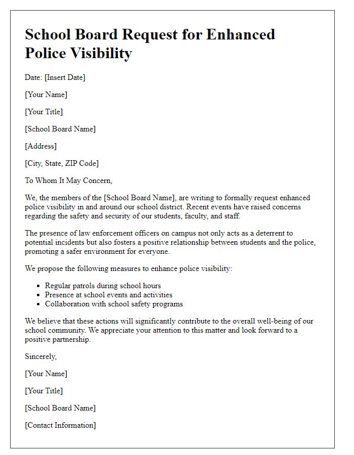 Letter template of school board request for enhanced police visibility