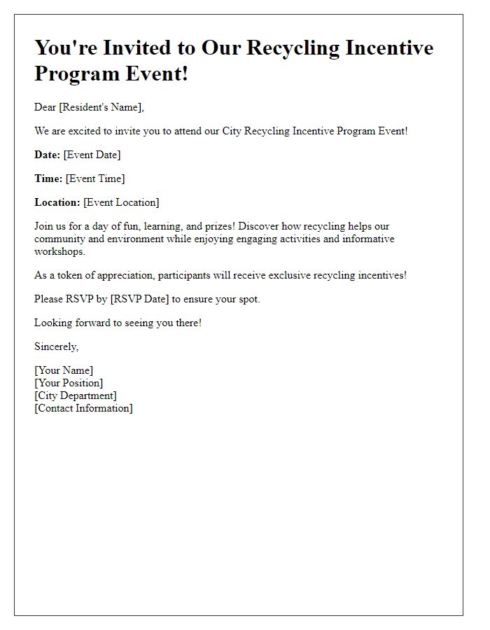 Letter template of city recycling incentive program event invitation