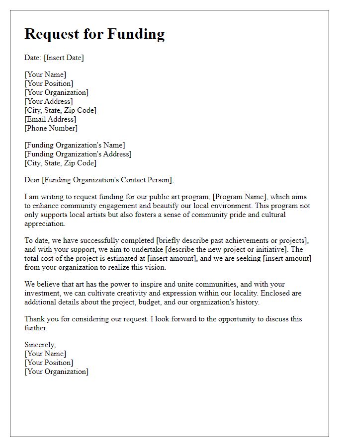 Letter template of funding request for public art programs.