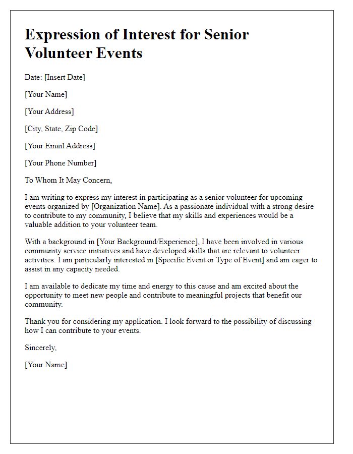 Letter template of Expression of Interest in Senior Volunteer Events