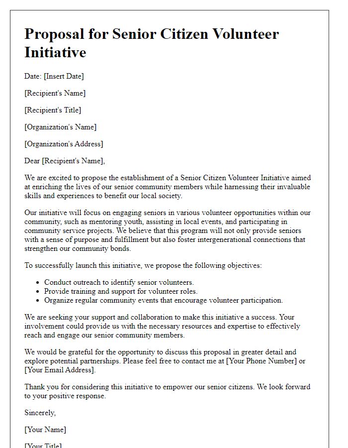 Letter template of Proposal for a Senior Citizen Volunteer Initiative