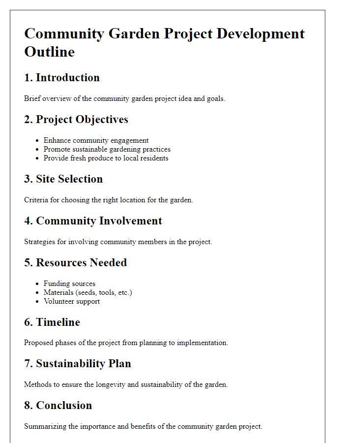 Letter template of outline for community garden project development.