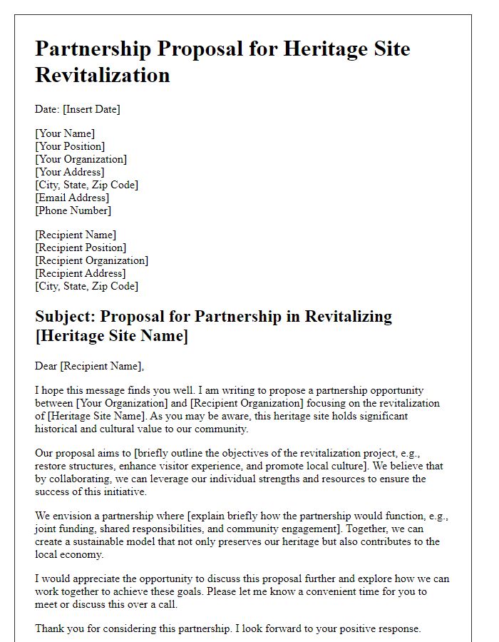 Letter template of partnership proposal for heritage site revitalization