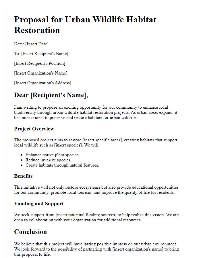 Letter template of proposal for urban wildlife habitat restoration projects