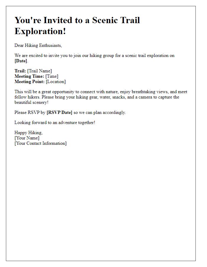 Letter template of hiking group invitation for scenic trail exploration