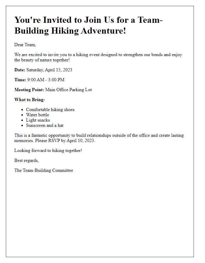 Letter template of hiking group invitation for team-building events