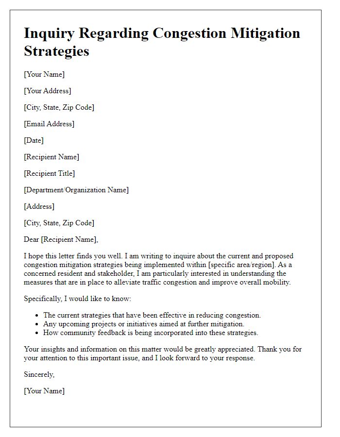 Letter template of congestion mitigation strategy inquiry
