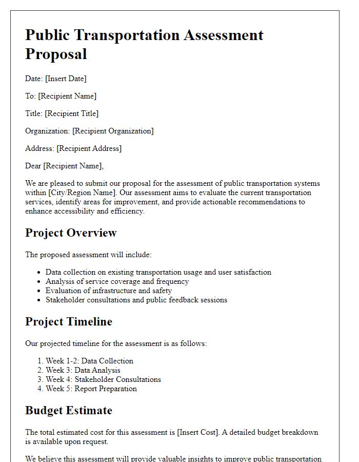 Letter template of public transportation assessment proposal