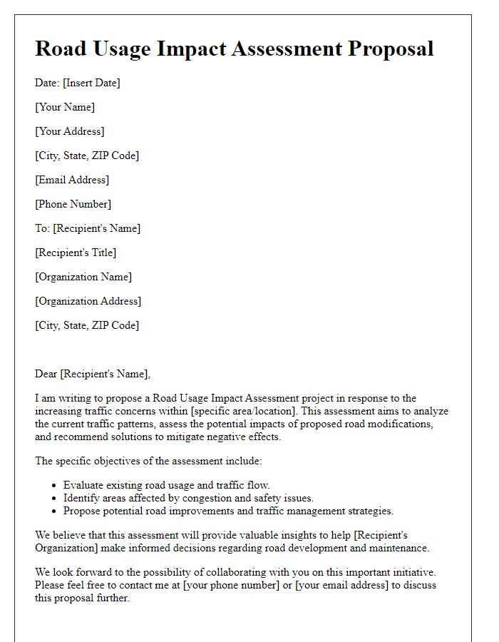 Letter template of road usage impact assessment proposal