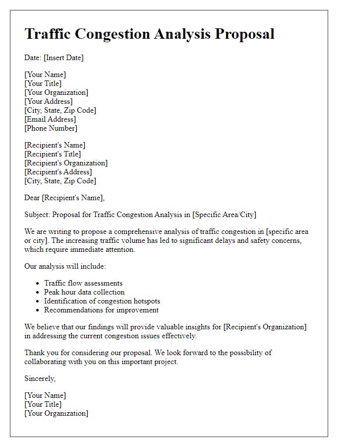 Letter template of traffic congestion analysis proposal