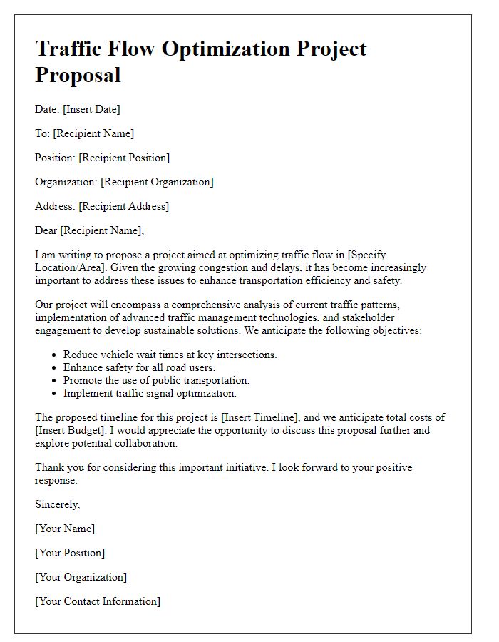 Letter template of traffic flow optimization project proposal