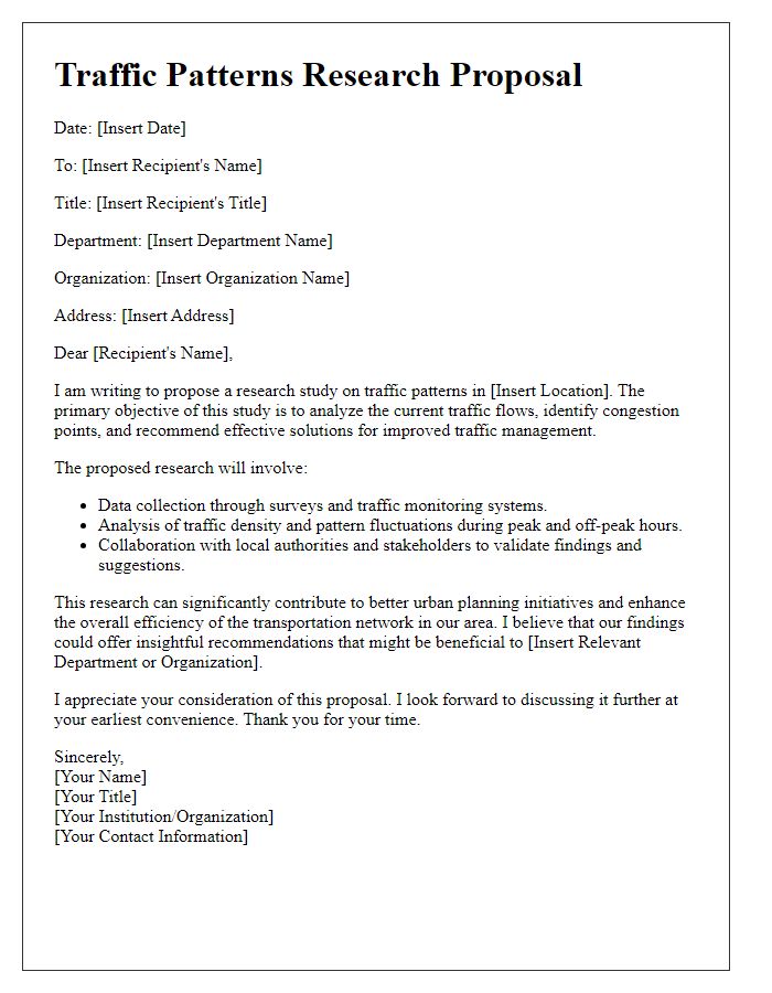 Letter template of traffic patterns research proposal