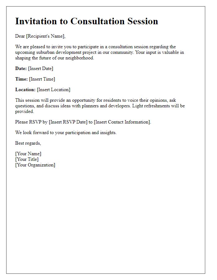 Letter template of invitation for suburban development consultation session