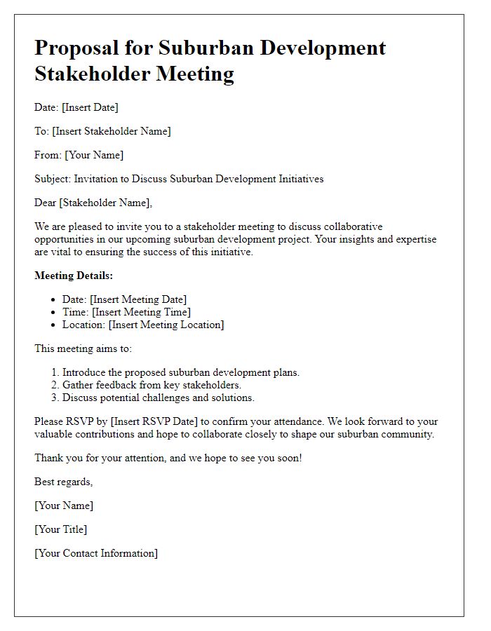 Letter template of proposal for suburban development stakeholder meeting