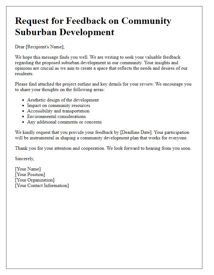 Letter template of request for community suburban development feedback