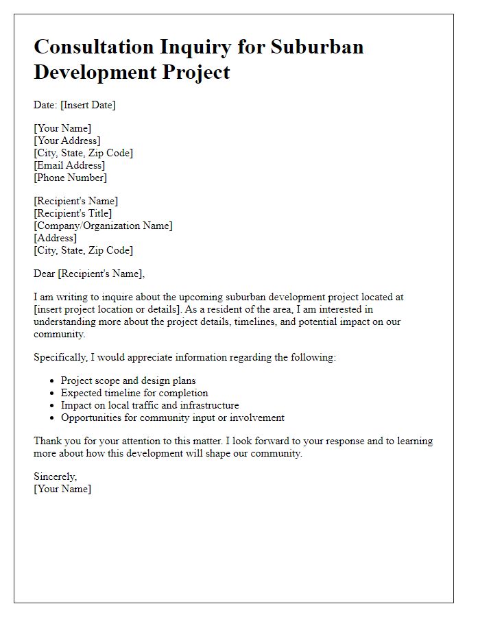 Letter template of suburban development project consultation inquiry