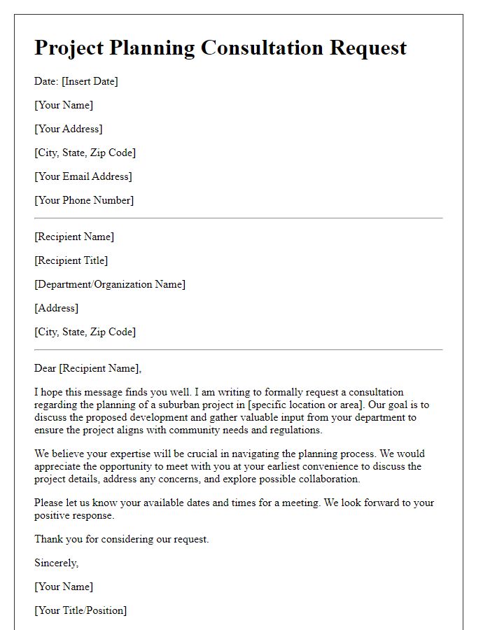 Letter template of suburban project planning consultation request