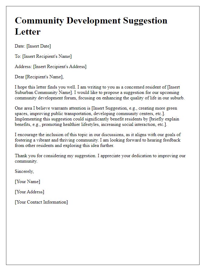 Letter template of suggestion for suburban development community forum