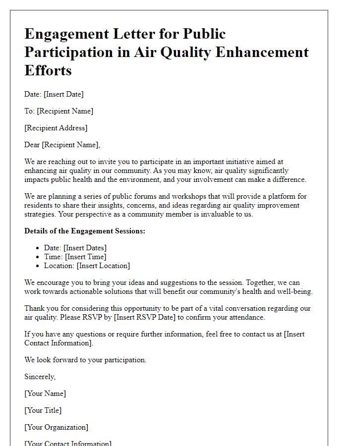 Letter template of engagement for public participation in air quality enhancement efforts