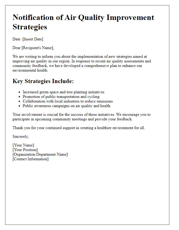 Letter template of notification regarding air quality improvement strategies